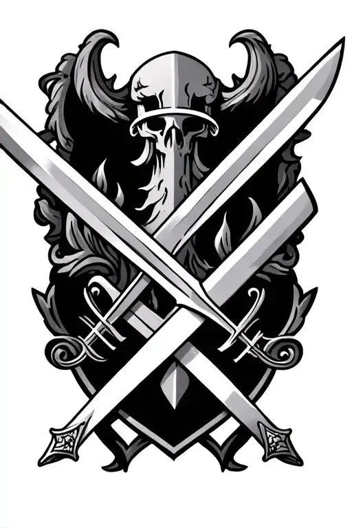 swords crossed with crest tattoo design idea