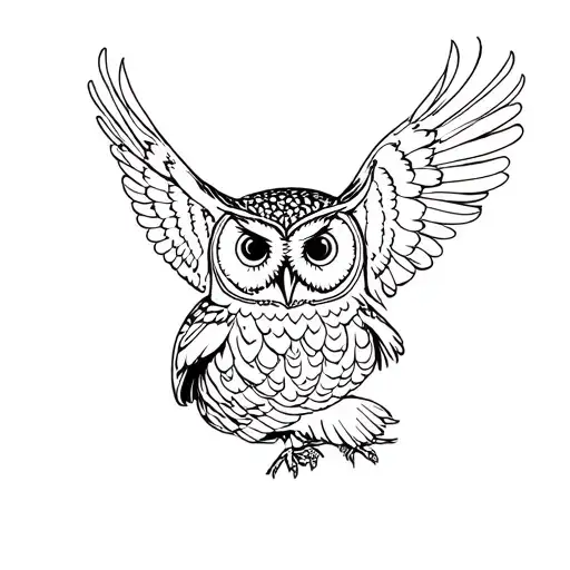 thin line barred owl tattoo design idea