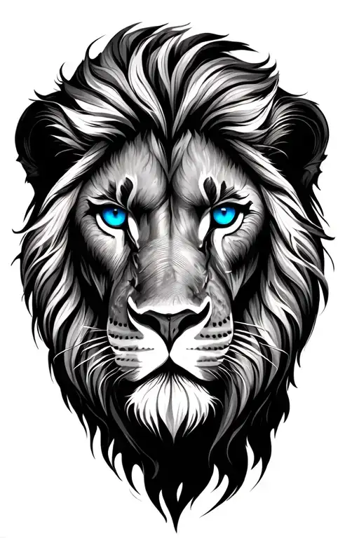 lion head fine lines blue eyes tattoo design idea