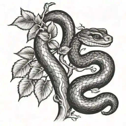 snake and apple tree tattoo design idea