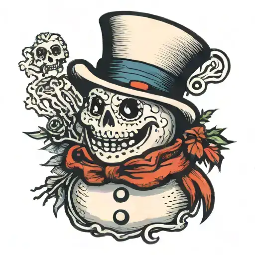 snowman with a skeleton face tattoo design idea