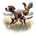 A German shorthaired pointer chasing a pheasant in a field tattoo design idea