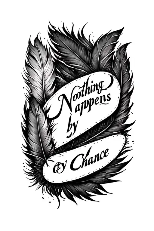 feather and sentences nothing happens by chance tattoo design idea