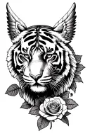 roses, male angel wings, tiger head tattoo design idea