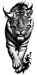 ox and tiger emerging tattoo design idea