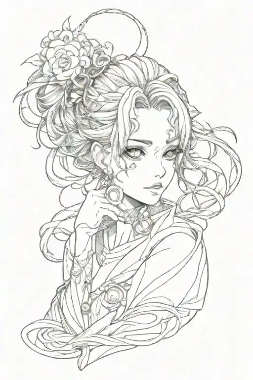 anime girl in dark fantasy style. tattoo design idea