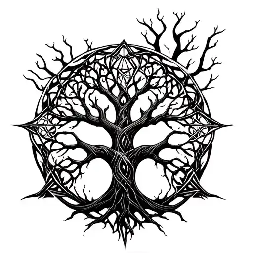 yggdrasill the world tree intertwined tattoo design idea