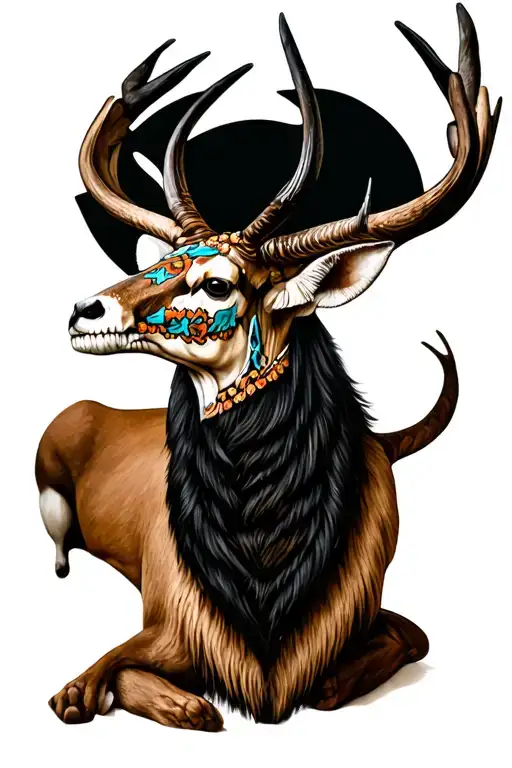 Venado with Azteca de la Muerte tattoo design idea