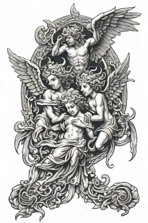 filigree angels vs demons tattoo design idea
