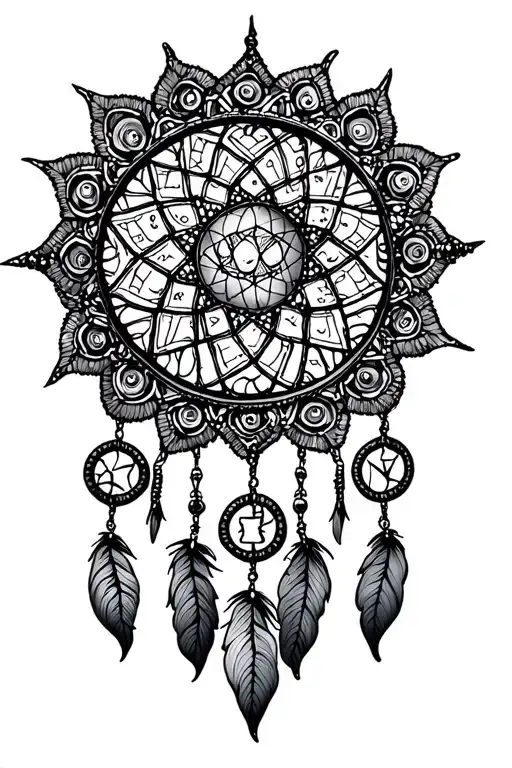 libra Zodiac Sign with lace sun dream catcher tattoo design idea