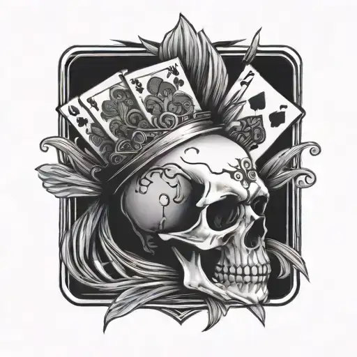 skull with royal flush hand in spades above tattoo design idea