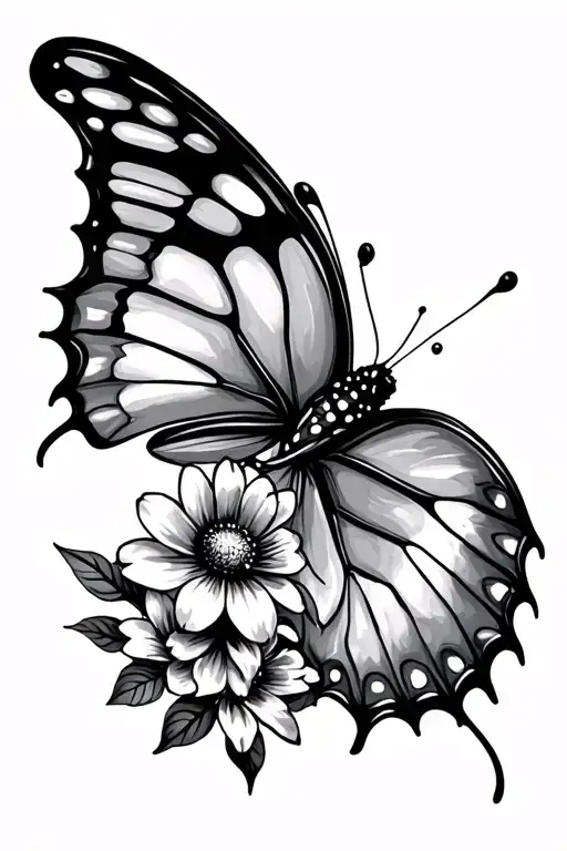 semicolon half butterfly with flowers going down  tattoo design idea