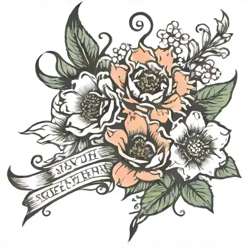 flowers and quote "find someone who grows flowers in the darkest parts of you " tattoo design idea