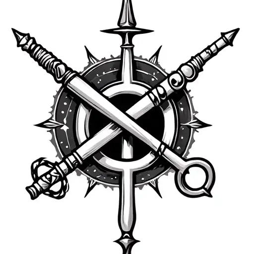 infinity symbol with trident, flute, chakra and  mace tattoo design idea