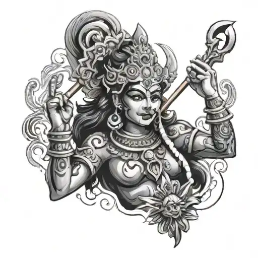 DEVI KALI AGRESSIVE WITH WEAPOS tattoo design idea