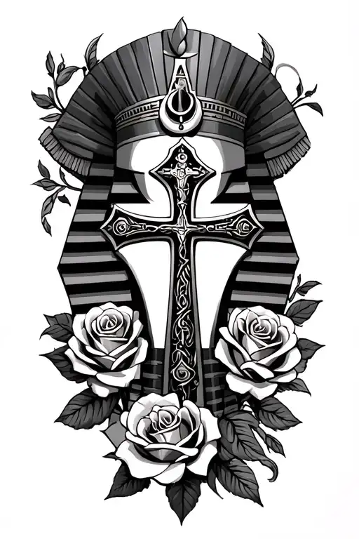 make something cool for a male ,I like the Egyptian cross,roses and cool lettering tattoo design idea