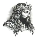 black jesus with dreadlocks wearing a crown of thorns praying hands doves clouds and sunray shining behind jesus head tattoo design idea