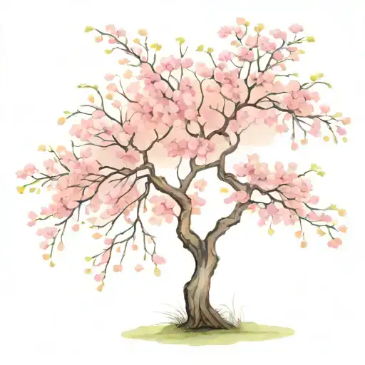 cherry blossom tree with long outstretching  branches with detailed flowers  tattoo design idea