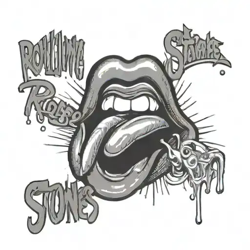 rolling stones mouth and tounge with the words mamma was a rolling stone  tattoo design idea