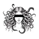 medusa and snakes facing forward blindfolded portrait tattoo design idea