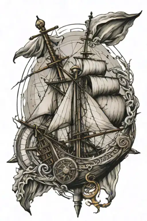 Anchor, Viking longship sailing, compass rose, don't combine tattoo design idea