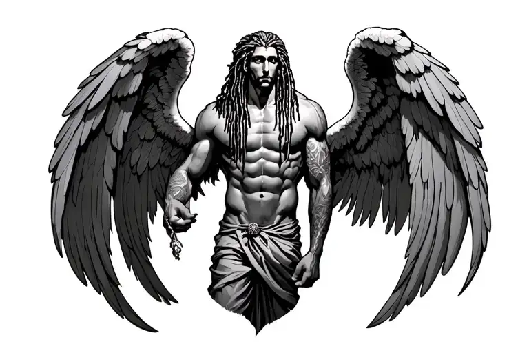 arch angel Michael with dreads full body tattoo design idea