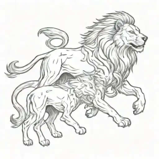 A lion leading a pack of wolves symbolizing loyalty and leadership tattoo design idea