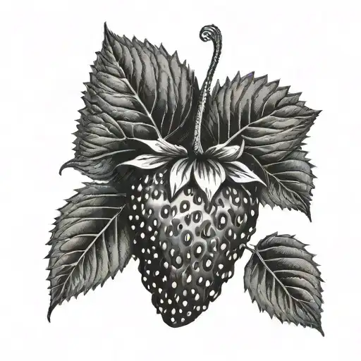 a symmetrical strawberry with leaves intertwined tattoo design idea