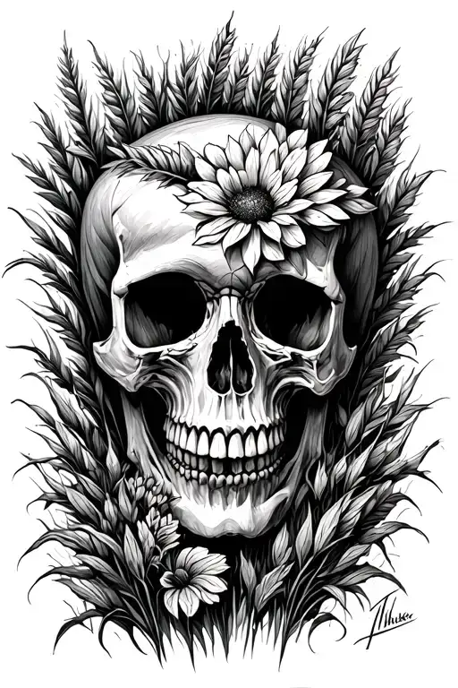 Tall Grass and skull tattoo design idea