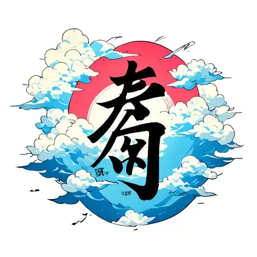 "Ball for all the ones who cant"  love in Japanese kanji symbol surround whole tat with clouds tattoo design idea