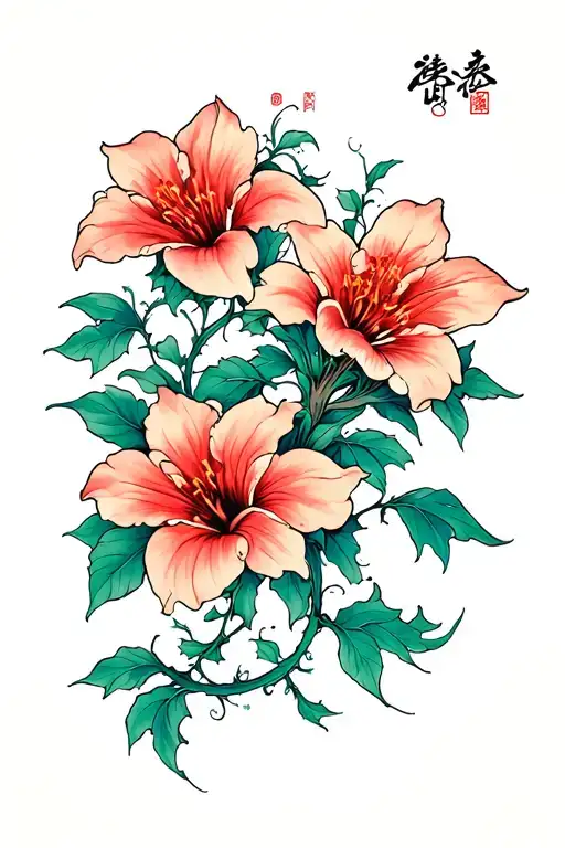 moonflower vine trumpet tattoo design idea