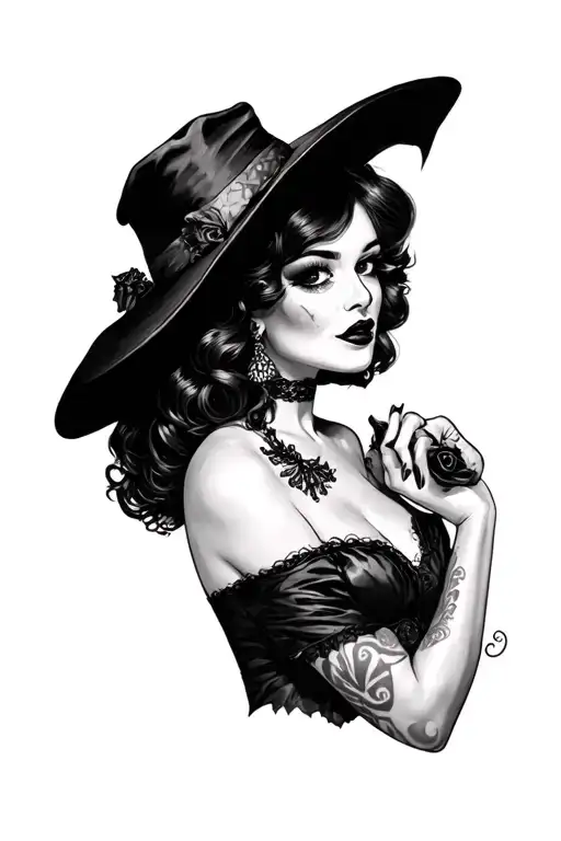 halloween pinup girl tattoo design idea
