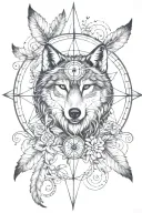 wolf, forest, owl, nautical compass rose intertwined tattoo design idea