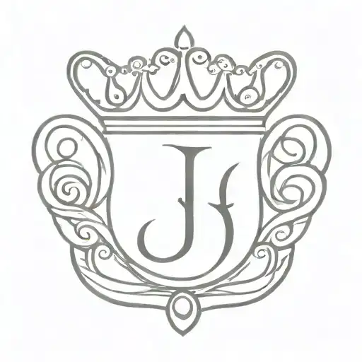 simple letter J with a princess crown tattoo design idea