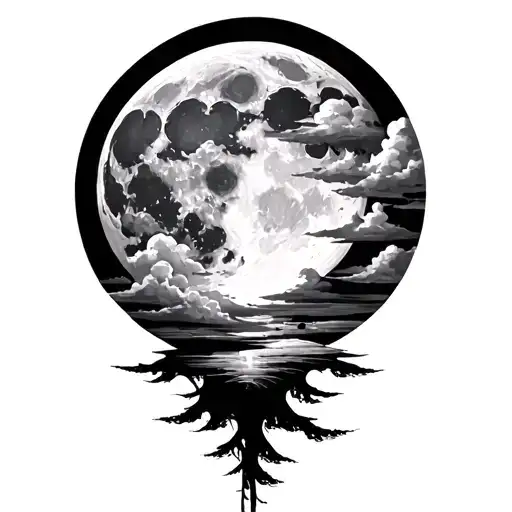  full moon with clouds tattoo balck and white  tattoo design idea