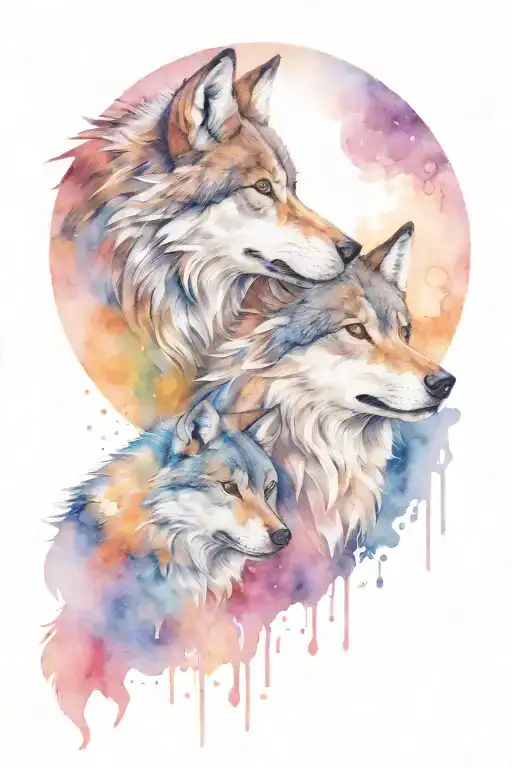 mated male and female wolf howling at the moon surrounded tattoo design idea