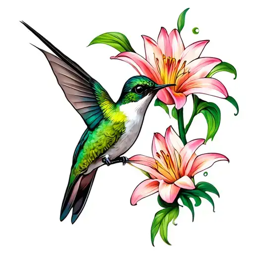 hummingbird drinking from a lily flower tattoo design idea