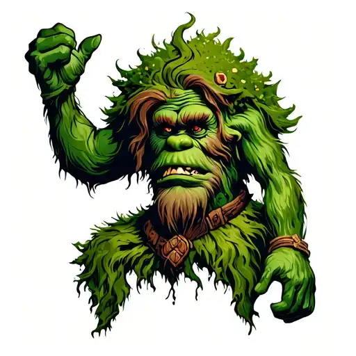 mountain troll covered in moss tattoo design idea