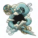 Arm sleeve tattoo of a cloud wrapping around the arm from the colour bone to the wrist with fairies and dragons fantasy  tattoo design idea
