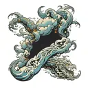 Arm sleeve tattoo of a cloud wrapping around the arm from the colour bone to the wrist with fairies and dragons fantasy  tattoo design idea