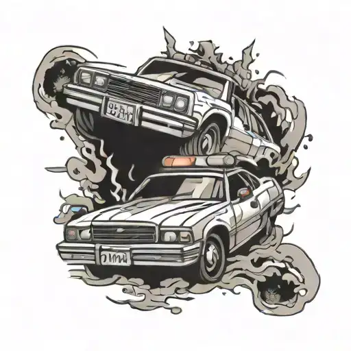 police car crash tattoo design idea