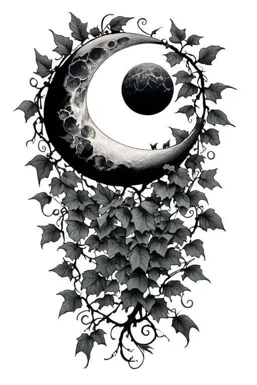 moon and ivy vines tattoo design idea