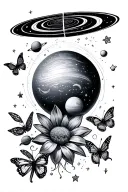solar system with stars and planets butterflies and flowers tattoo design idea
