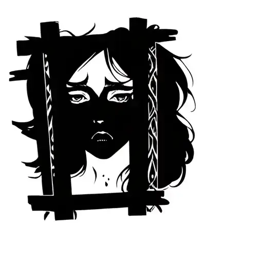 sad girl behind bars tattoo design idea