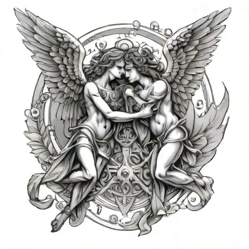 gemini zodiac guardian angel tattoo design idea