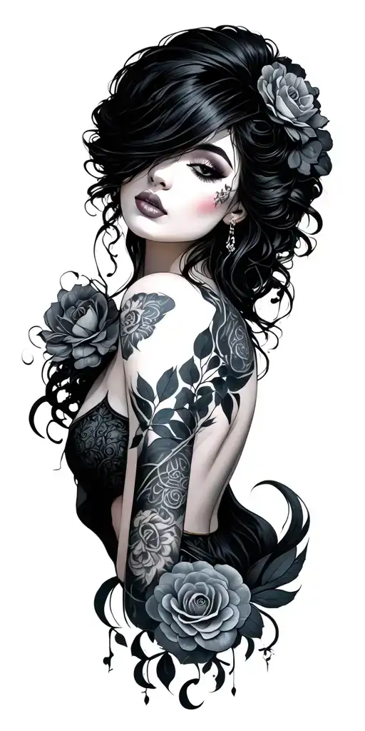 dark feminine tattoo design idea