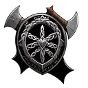 "01/06/2001" viking shield, axes, celtic knots tattoo design idea