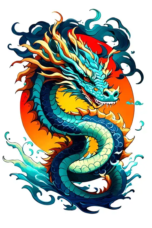 Water Chinese dragon tattoo design idea