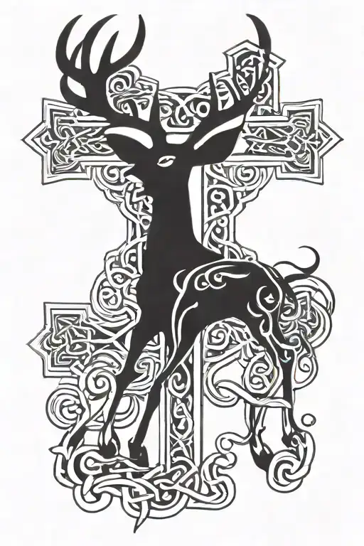 Cross of St Patrick Celtic nots Deer of Kerry tattoo design idea