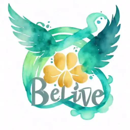 infinity symbol intertwined, dog paw print, baby angel wings, the word believe, word hope tattoo design idea